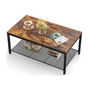 Wood Coffee Table with Mesh Shelf